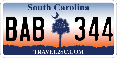 SC license plate BAB344
