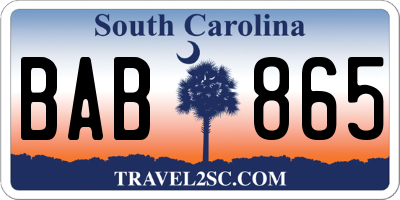 SC license plate BAB865