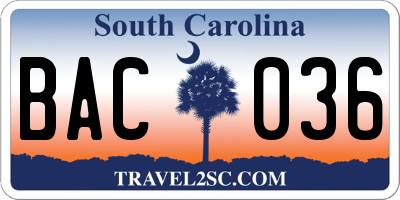 SC license plate BAC036