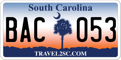 SC license plate BAC053