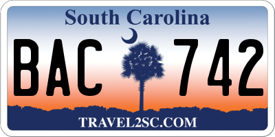 SC license plate BAC742