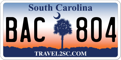 SC license plate BAC804