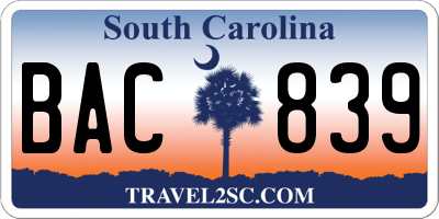 SC license plate BAC839