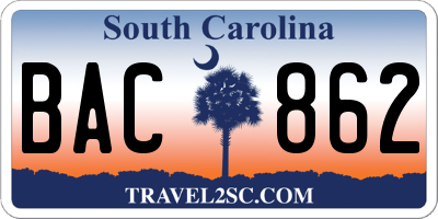 SC license plate BAC862