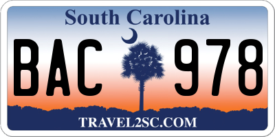 SC license plate BAC978