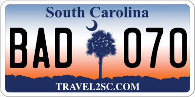 SC license plate BAD070