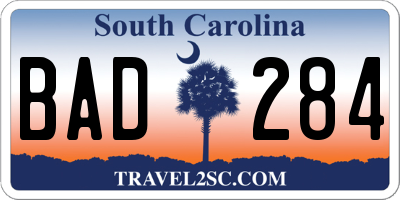SC license plate BAD284