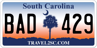 SC license plate BAD429