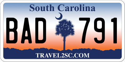 SC license plate BAD791