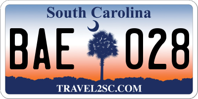 SC license plate BAE028