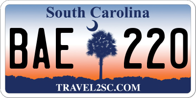 SC license plate BAE220