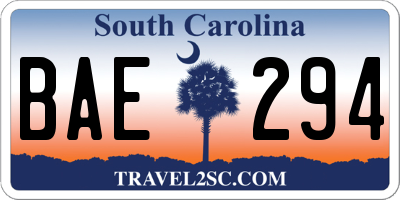 SC license plate BAE294