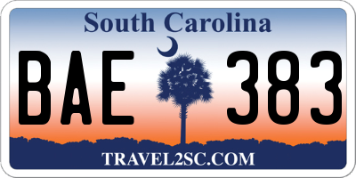 SC license plate BAE383