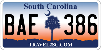 SC license plate BAE386