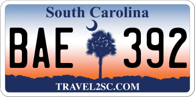SC license plate BAE392