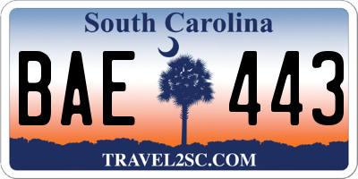 SC license plate BAE443