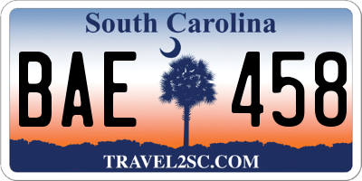 SC license plate BAE458