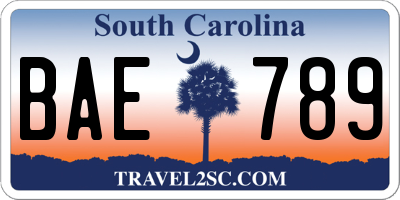 SC license plate BAE789