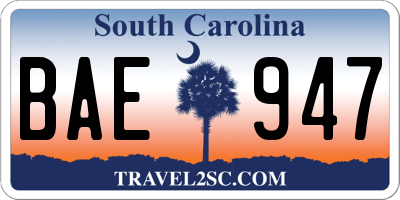 SC license plate BAE947