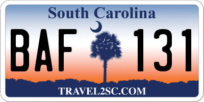 SC license plate BAF131