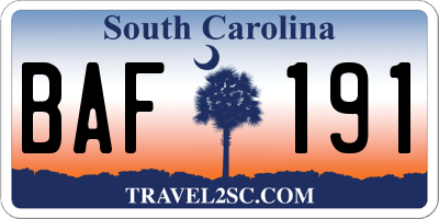 SC license plate BAF191