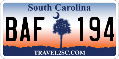 SC license plate BAF194