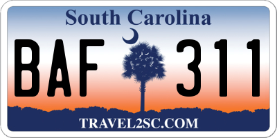 SC license plate BAF311