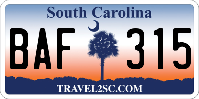 SC license plate BAF315