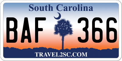 SC license plate BAF366
