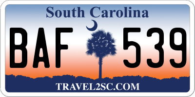 SC license plate BAF539