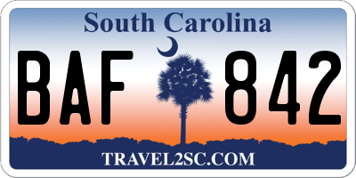 SC license plate BAF842