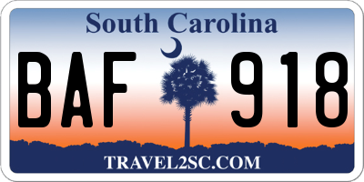 SC license plate BAF918