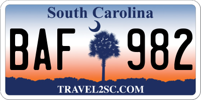 SC license plate BAF982
