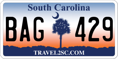 SC license plate BAG429