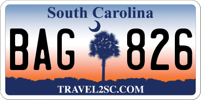 SC license plate BAG826