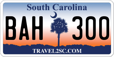 SC license plate BAH300