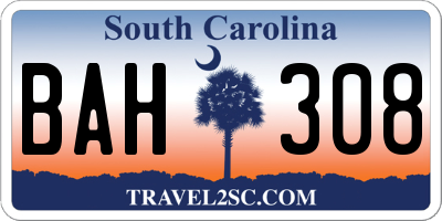 SC license plate BAH308