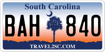 SC license plate BAH840