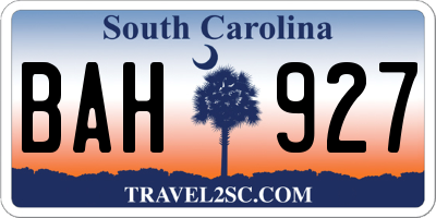 SC license plate BAH927