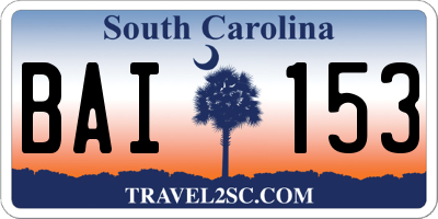 SC license plate BAI153