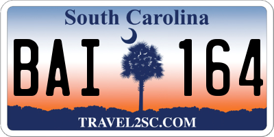SC license plate BAI164