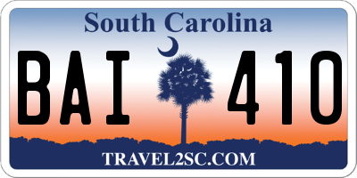SC license plate BAI410