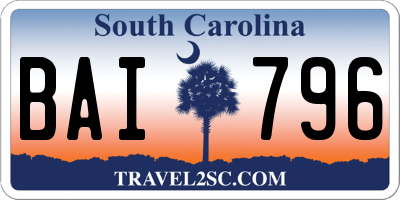 SC license plate BAI796