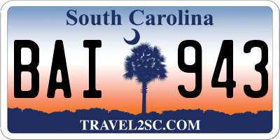 SC license plate BAI943