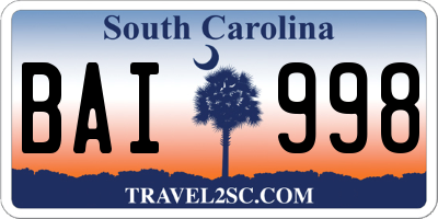 SC license plate BAI998