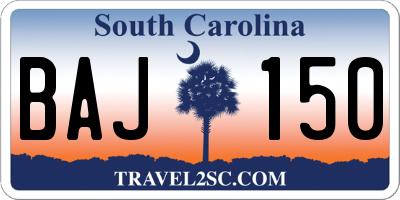 SC license plate BAJ150