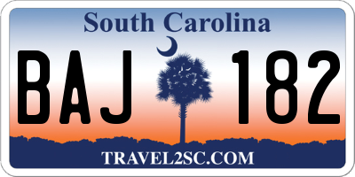 SC license plate BAJ182
