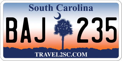 SC license plate BAJ235