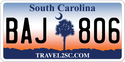 SC license plate BAJ806