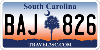 SC license plate BAJ826